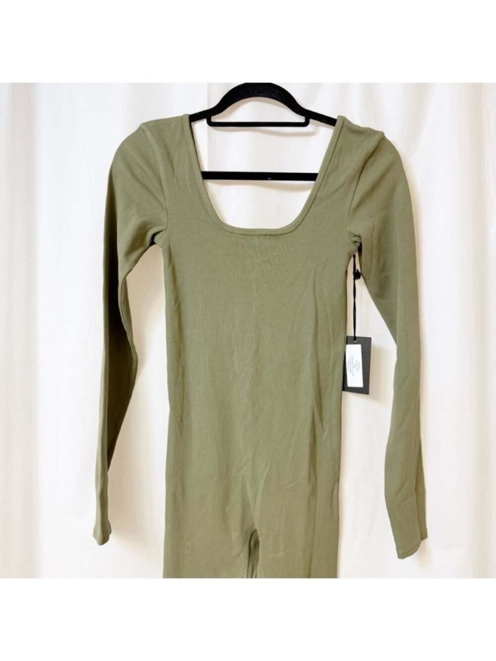 Brunette The Label Ribbed Long Sleeve Jumpsuit Olive Green Small Medium NWT